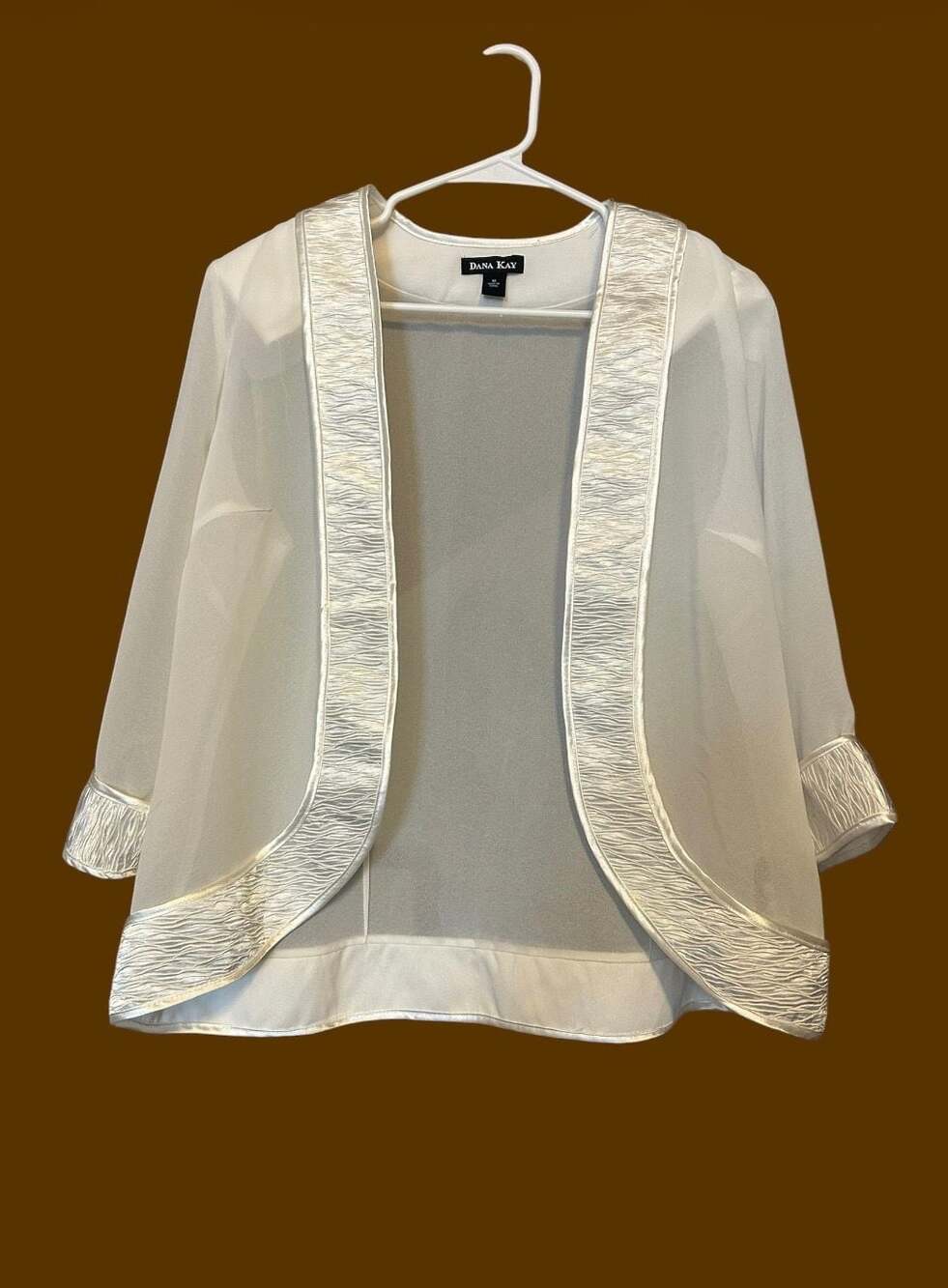 Dana Kay Sheer Ivory Chiffon Open Front Bolero Shrug Jacket Size 16